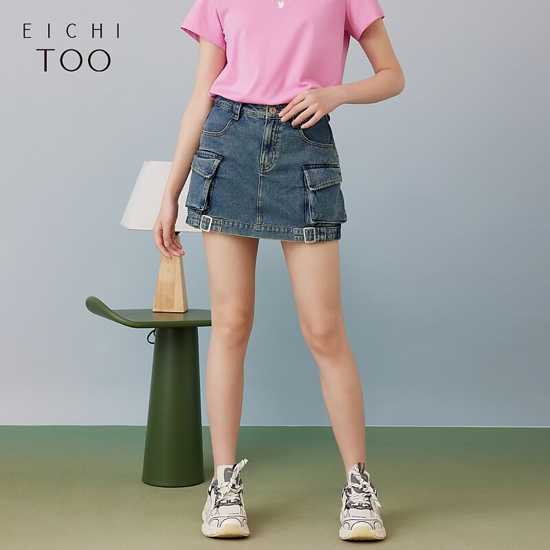 A爱居兔夏季新款水洗复古时尚绑带设计感牛仔短裤EKSNJ2P002A