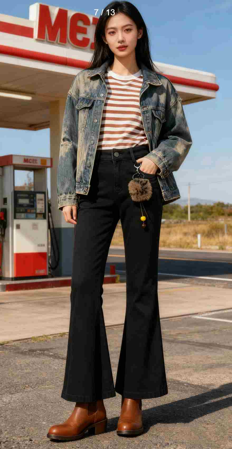 UU原宿风牛仔风秋冬加绒高腰牛仔裤显瘦休闲复古百搭微喇