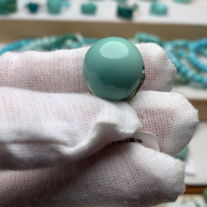 绿松石未镶嵌珠宝奇石高瓷绿精品圆珠16.5mm
