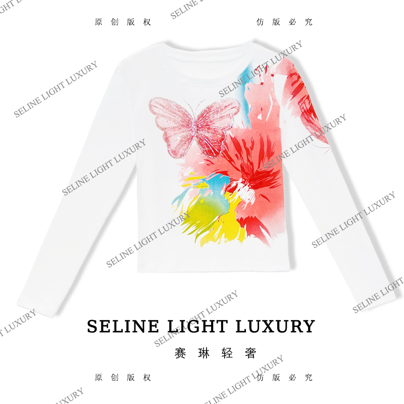 【25Q-638】太 2025 SELINE 新款印花时尚轻奢气质长袖T恤