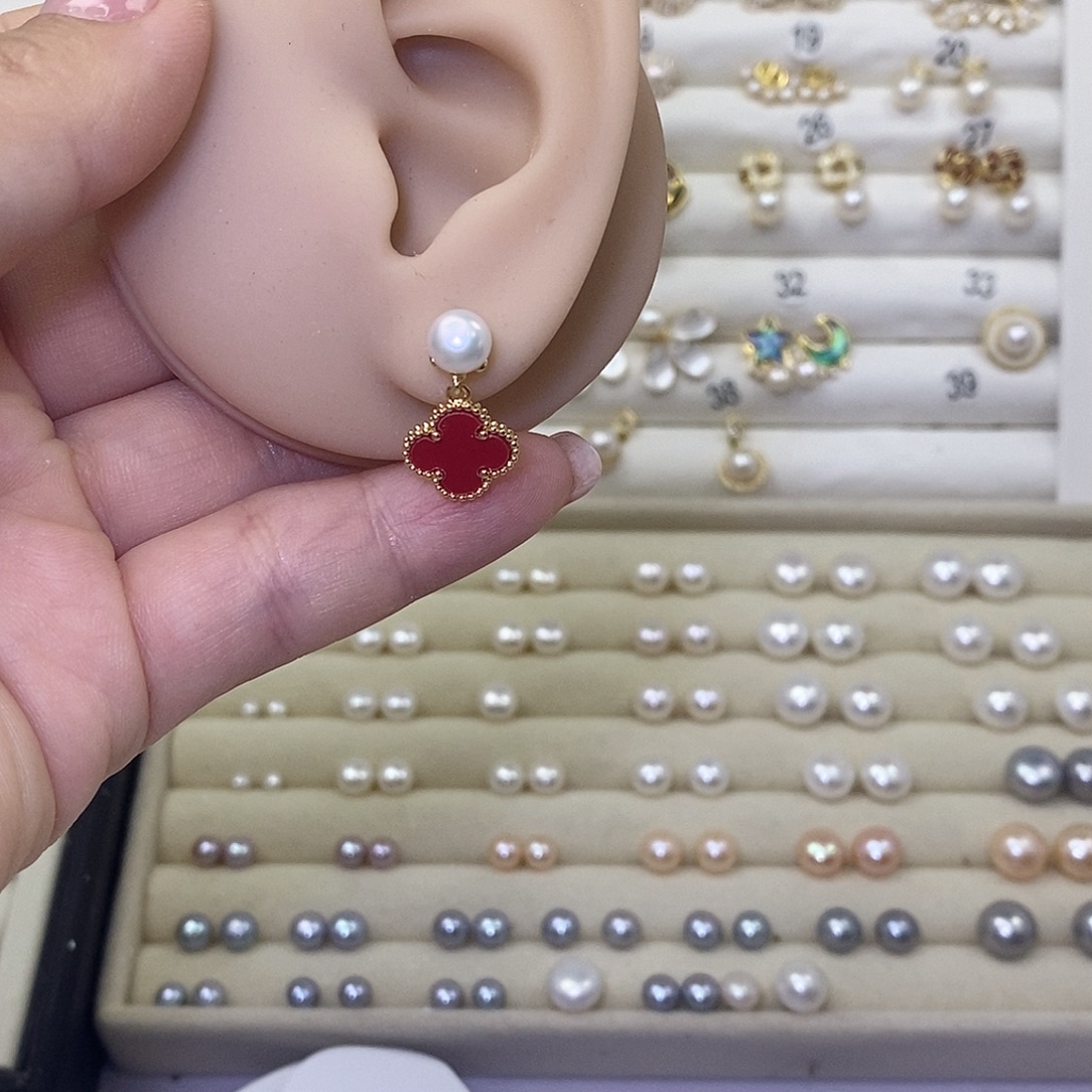 银S925镶嵌淡水珍珠耳饰