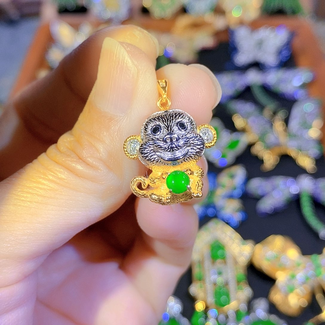 吊坠(不含链)银S925镶嵌翡翠