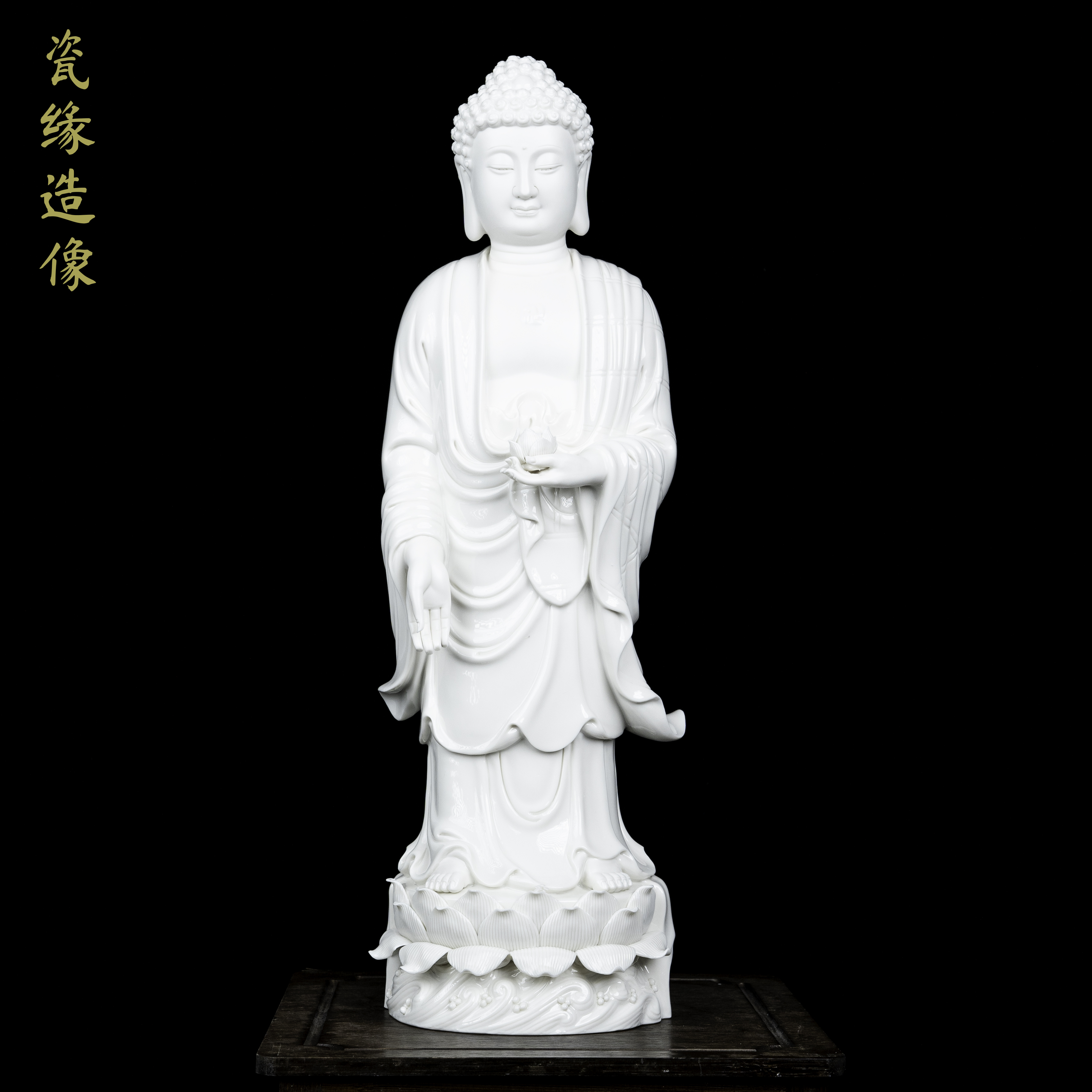 22寸白瓷立莲阿弥陀佛像手工陶瓷佛堂