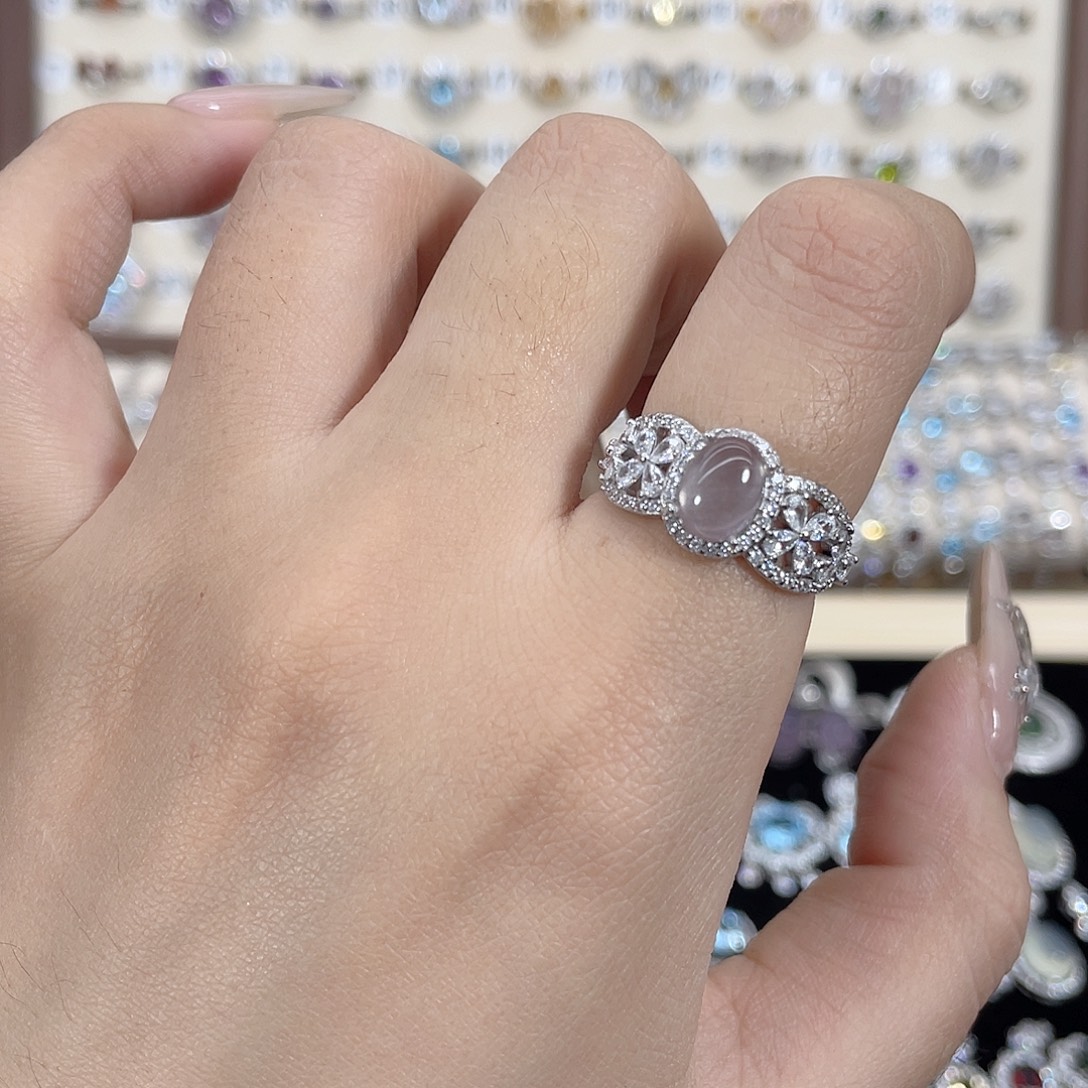 芙蓉石银S925镶嵌戒指