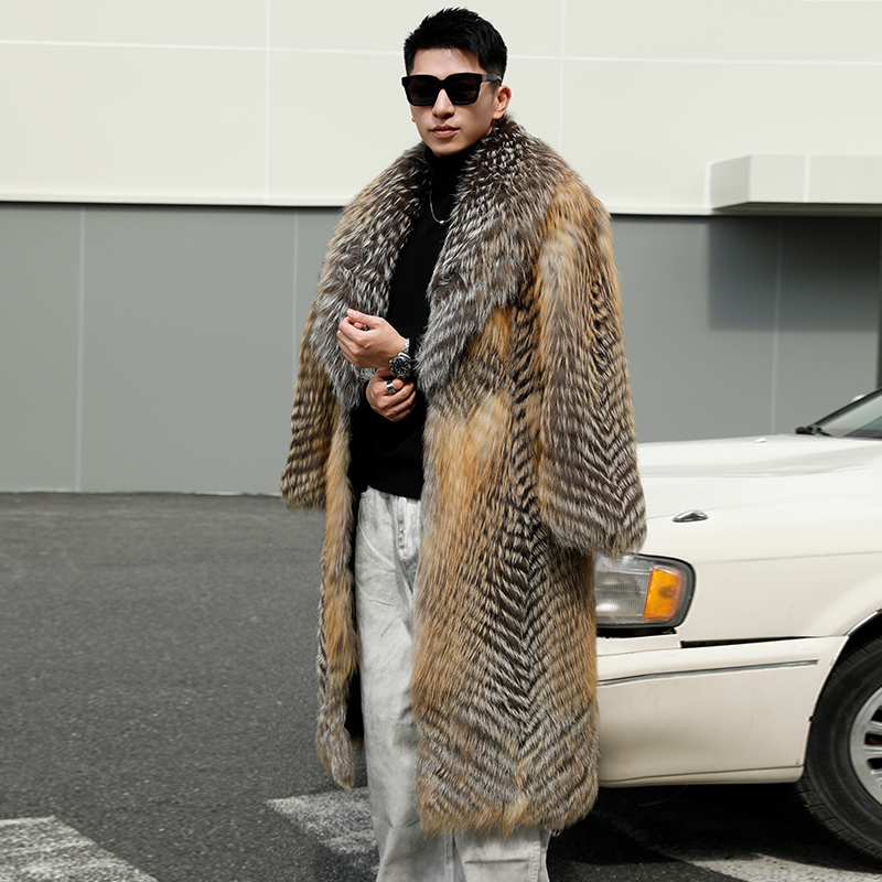 2025新款海宁皮草外套男金十字狐狸毛皮毛一体男长款真毛大衣爆款