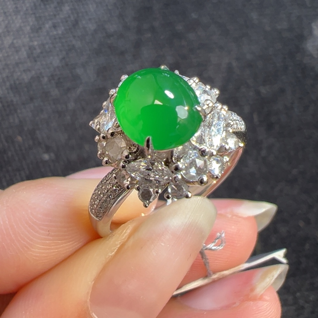 翡翠戒指18K金镶嵌收货48小时鉴赏期