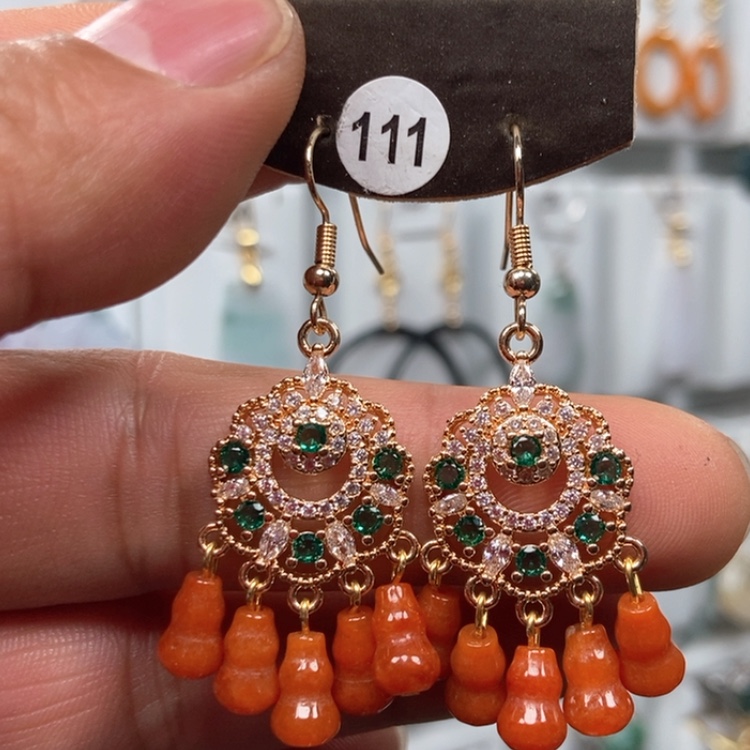 【闪购商品】翡翠耳饰银S925镀金镶嵌耳饰