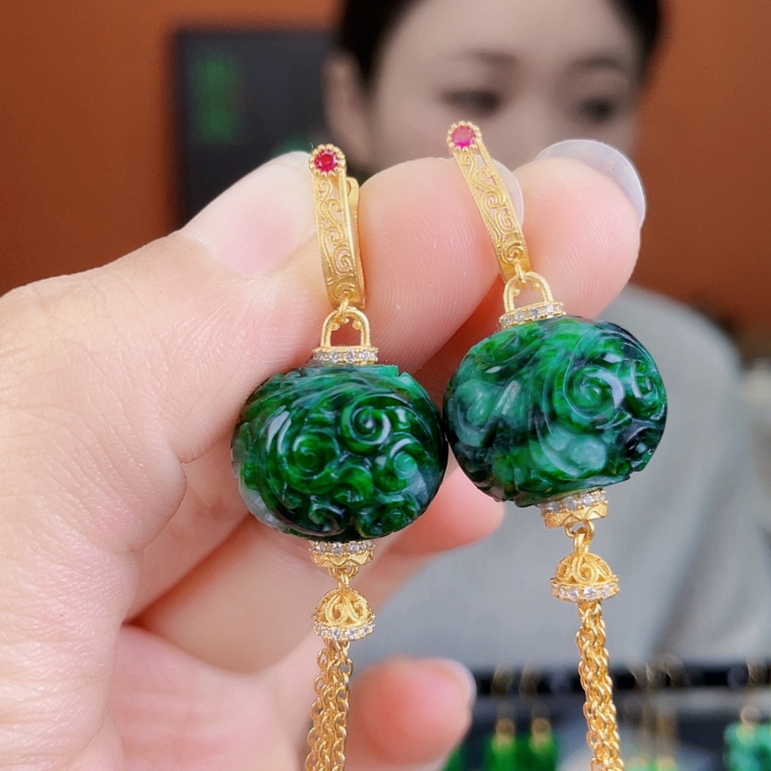 翡翠银S925镶嵌耳饰