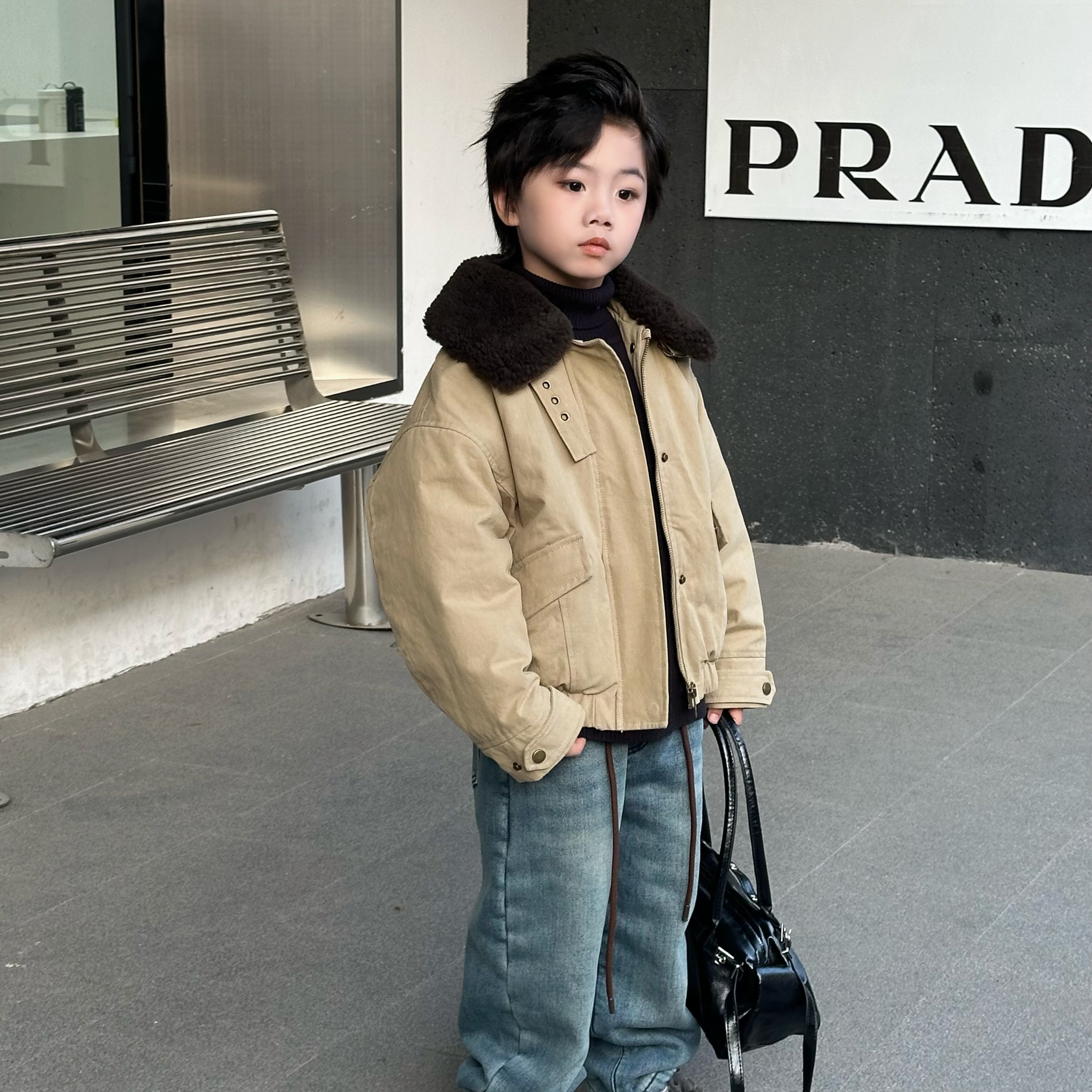 甜妈家童装 冬装新款加厚儿童棉服外套男女童洋气夹棉毛领棉衣