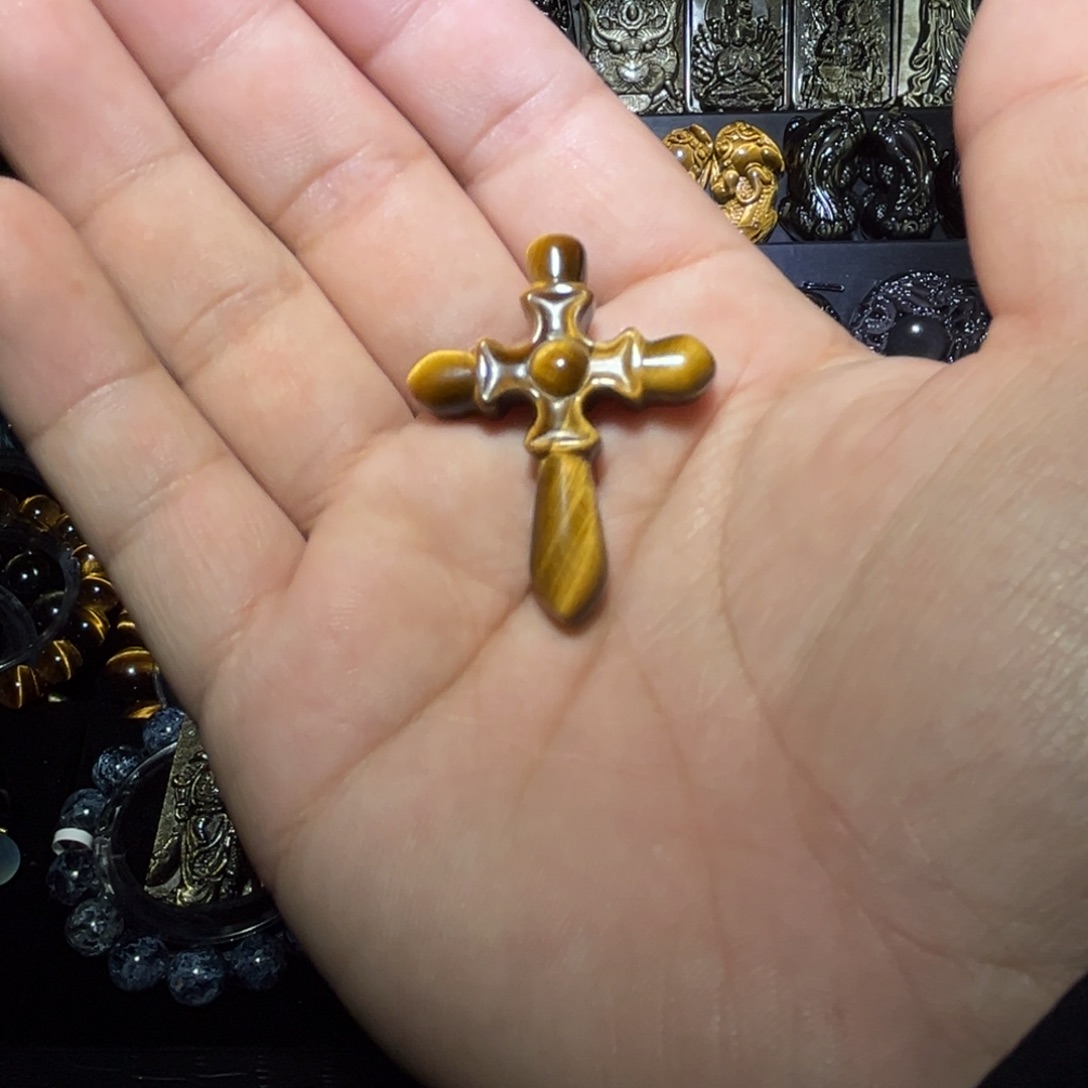 未镶嵌黑曜岩手链开**心天然虎眼石黄虎眼十字架