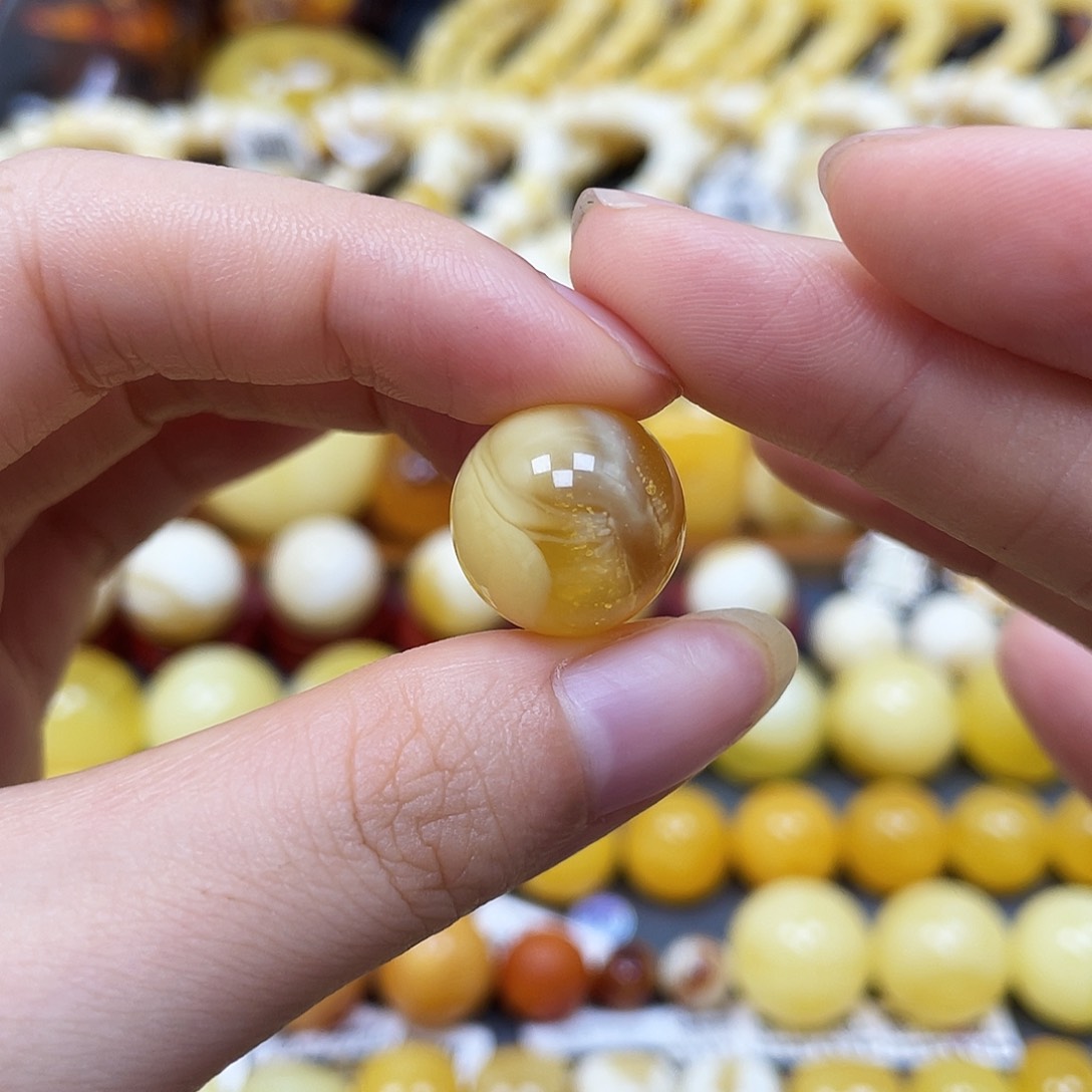 未镶嵌蜜蜡裸石圆珠15.6mm平头开孔