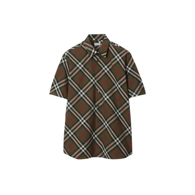 未使用 BURBERRY/博柏利 格子单排扣短袖衬衫 男款 绿色
