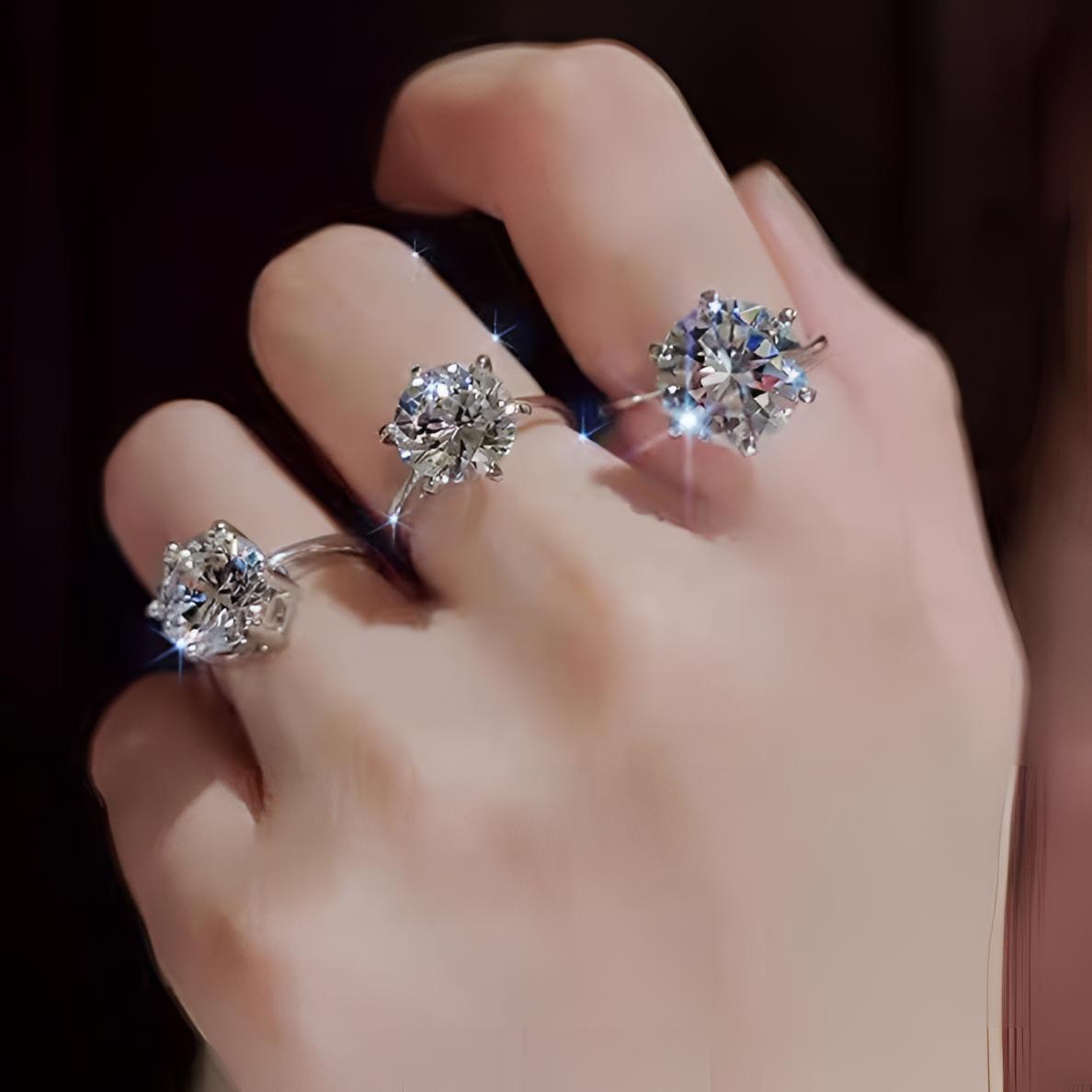 925银戒指 【经典六爪】0.5-5克拉女士精致简约百搭气质莫桑戒