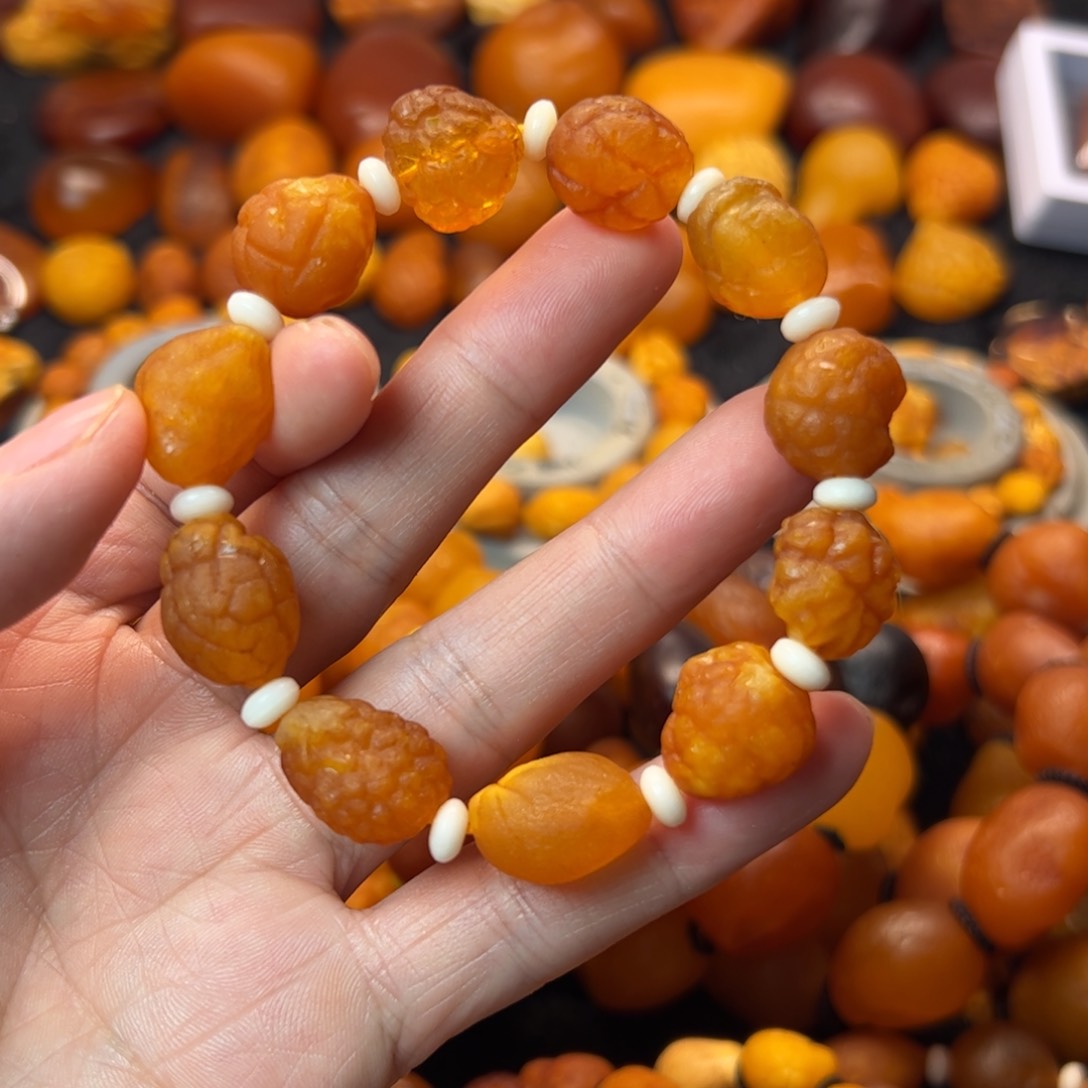 琥珀裸石未镶嵌天然蜜蜡手串