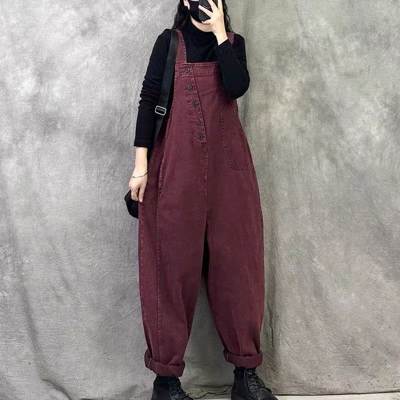 呱唧【606】春款休闲宽松哈伦背带裤个性时尚嘻哈风牛仔棉背带裤