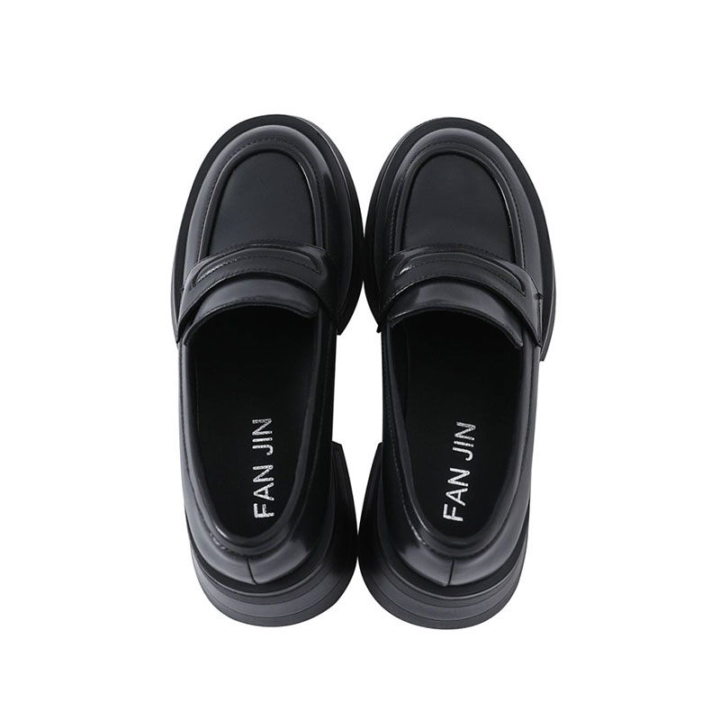 【F·J】2025新款黑色小皮鞋女一脚蹬深口乐福鞋单鞋子XZ004