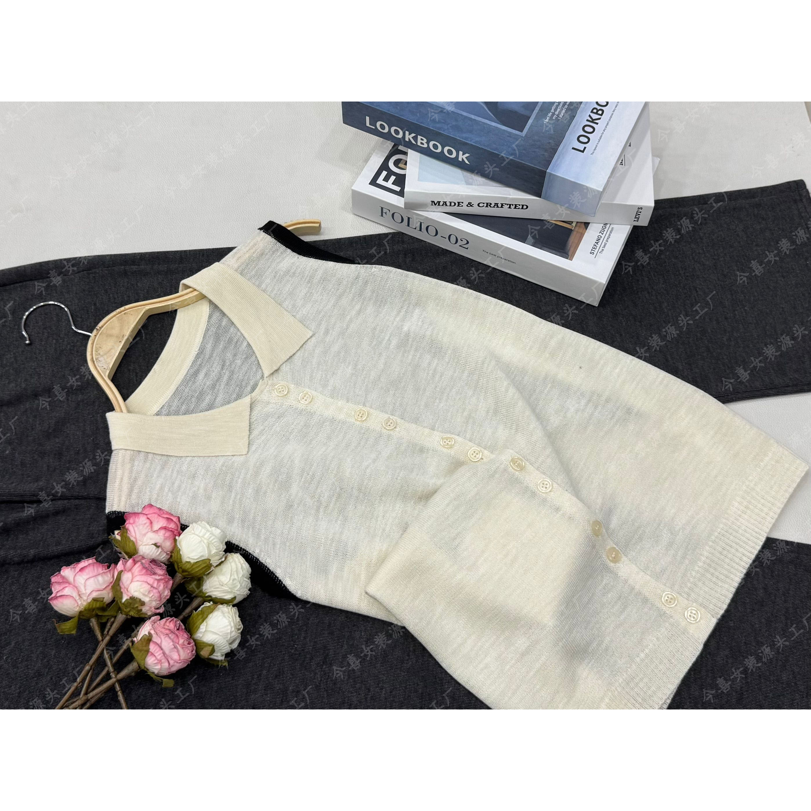 【杏色翻领马甲】新款时尚休闲网红开衫上衣QC3484