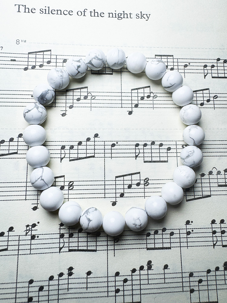 双十一明星同款白松石手链8mm菱镁矿手串水墨纹理转运石节日送礼