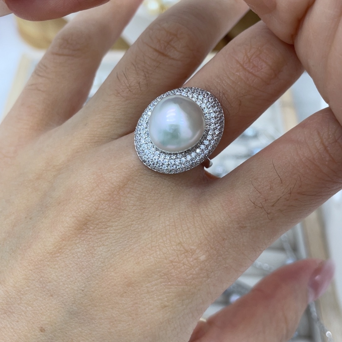 戒指银S925镶嵌海水珍珠