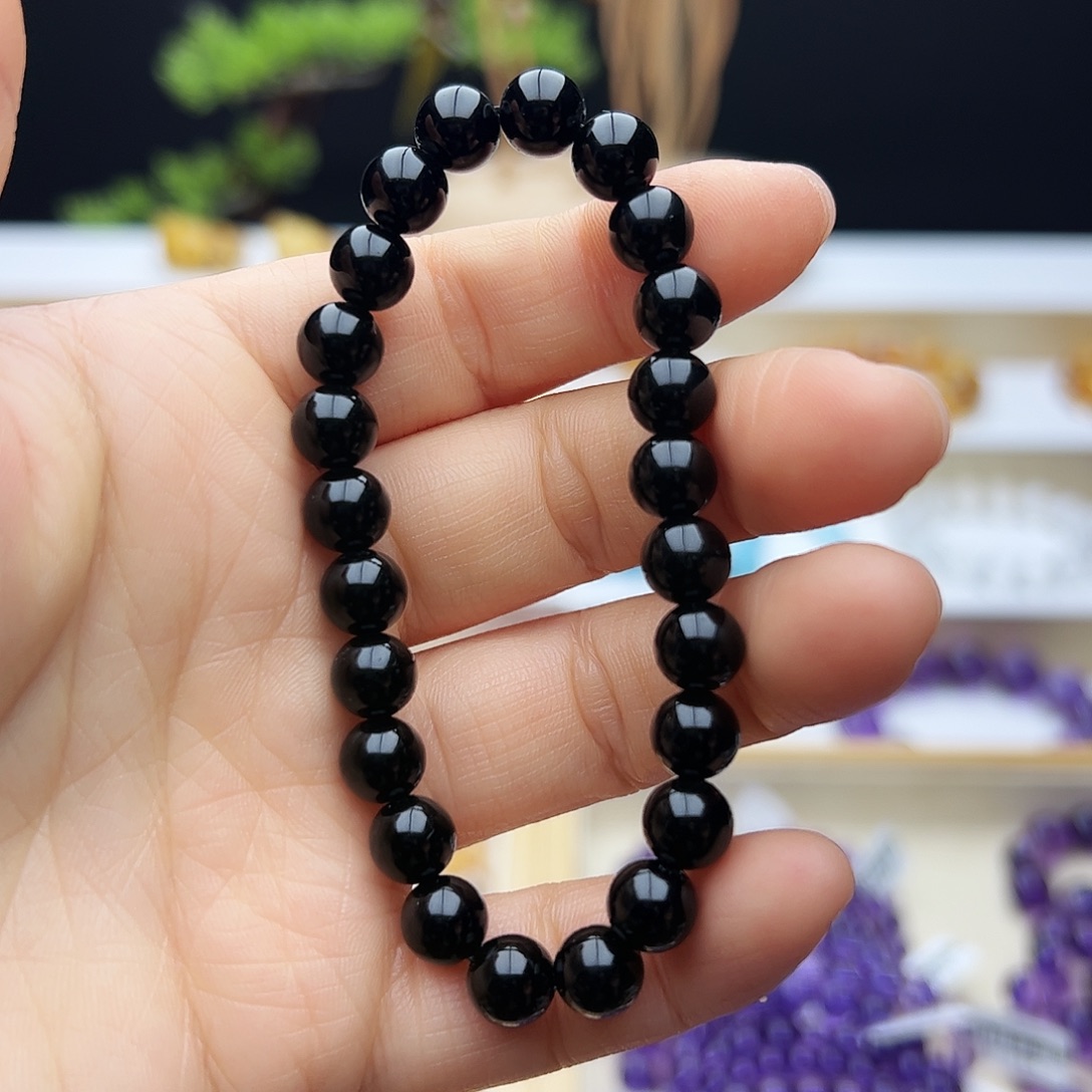 石英质玉未镶嵌手链黑曜8mm