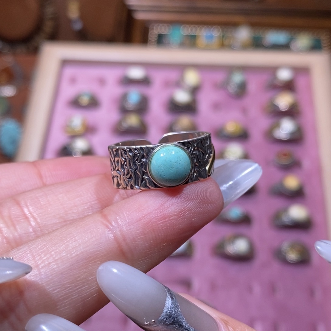 小***酱绿松石银S925镶嵌戒指