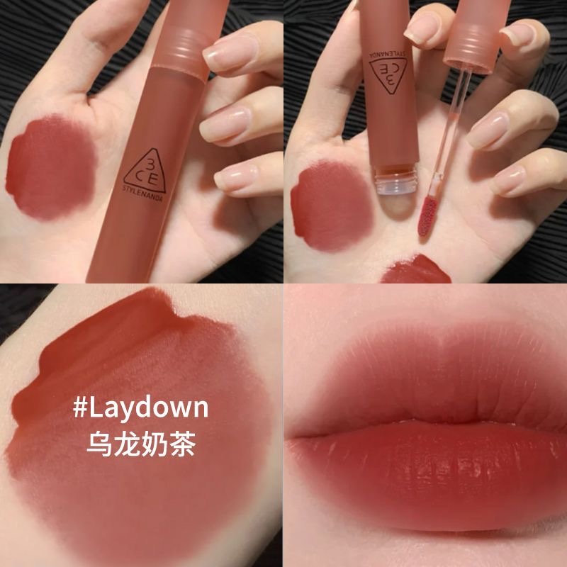 3CE水雾唇露laydown肉桂色口红乌龙奶茶唇釉显白唇膏不易粘杯掉色