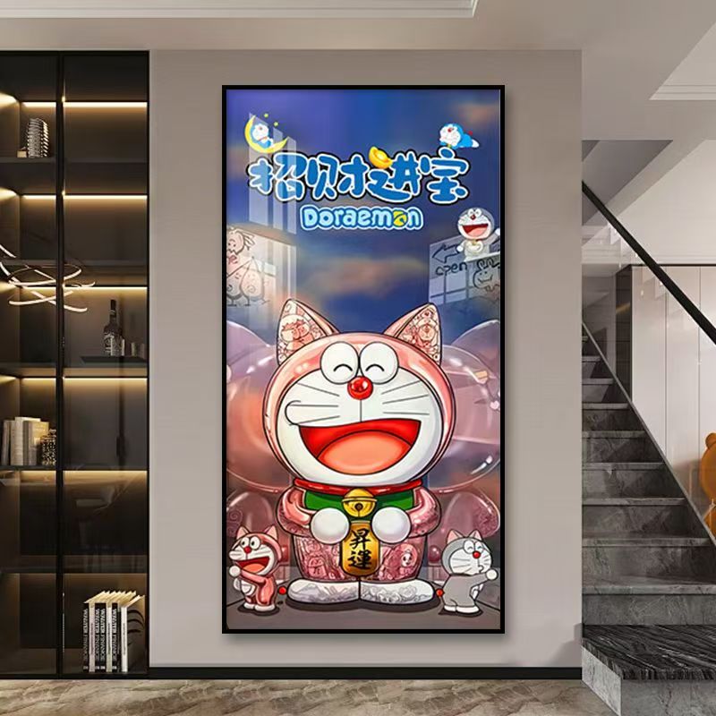 哆啦A梦儿童房装饰画 动漫卡通叮当猫挂画玄关走廊机器猫轻奢壁画
