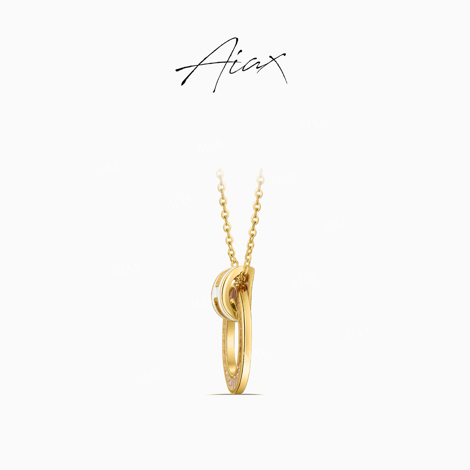 AIAX 925银 镀K金 经典轻奢气质镶嵌圆牌百搭小众简约项链TSJ9174