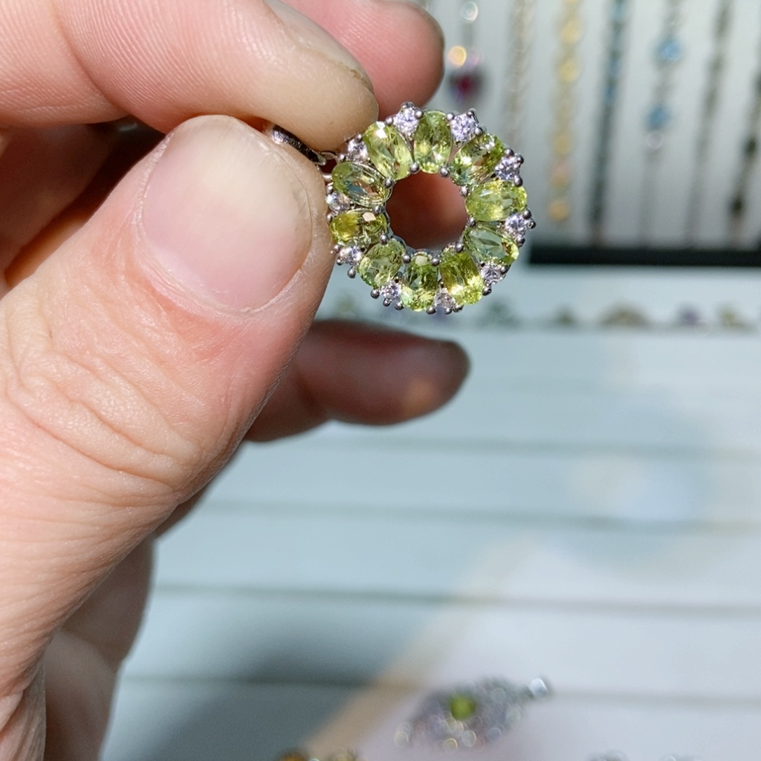 绿水晶戒指银S925镶嵌