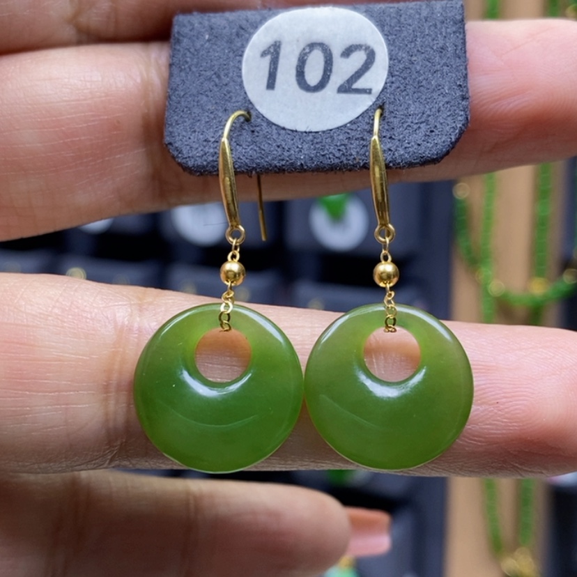 【闪购商品】和田玉耳饰18K金镶嵌15.6x3.6mm平安公主扣耳饰