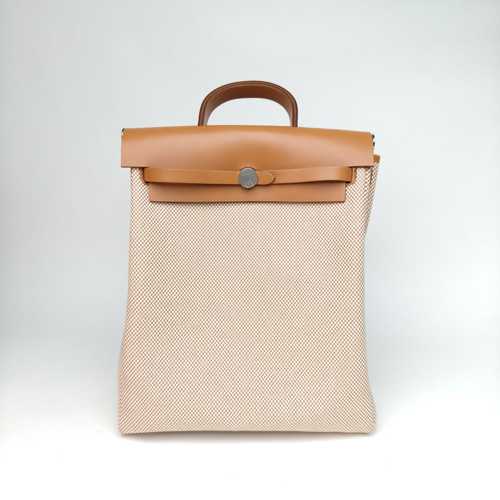 99新 Hermes/爱马仕 【娇】双肩包 米色拼自然色 帆布Z刻 5230892