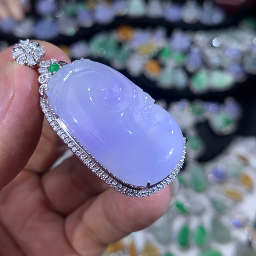 翡翠18K金镶嵌吊坠(不含链)