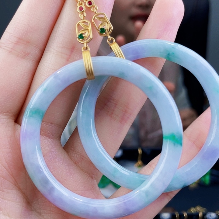 翡翠耳饰银S925镶嵌饰品