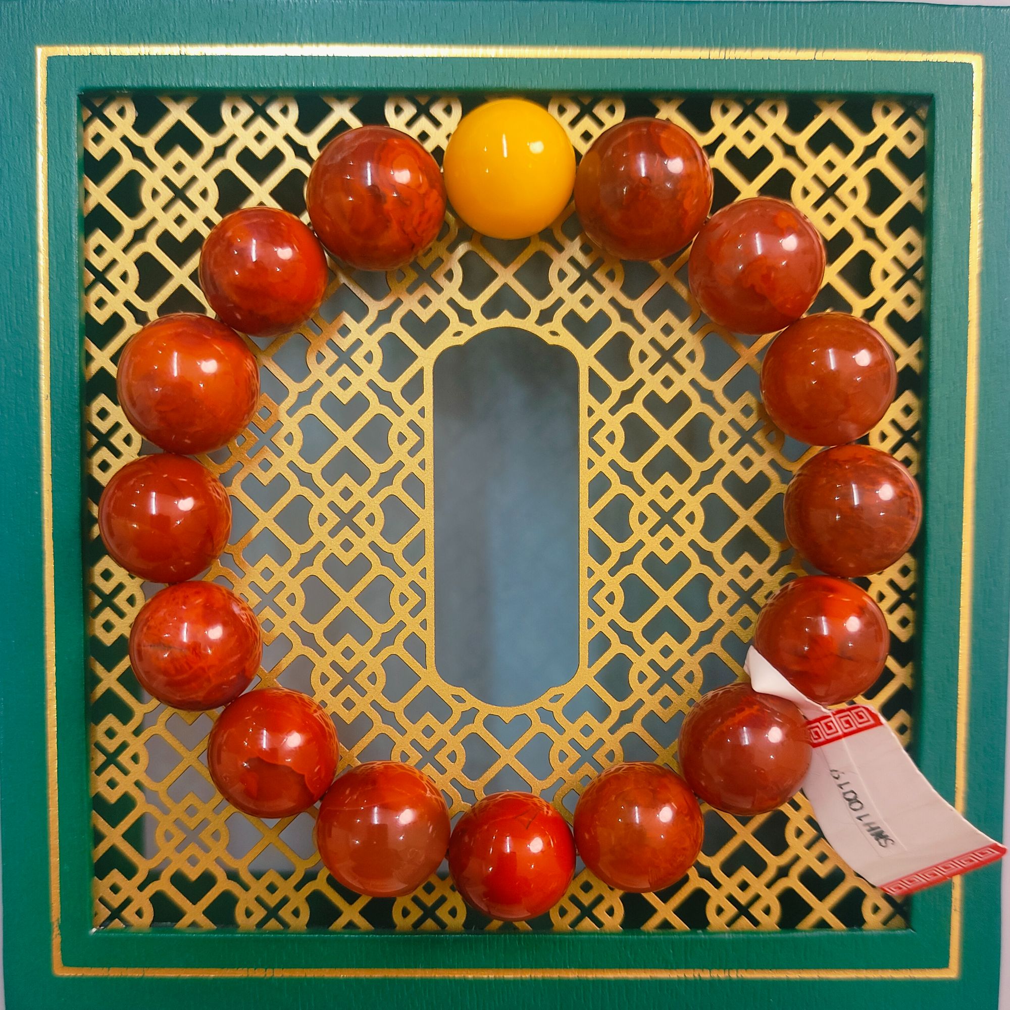 孤品 精品 南红 玛瑙 火焰纹大圆珠蜜蜡顶珠 14mmSNH10019