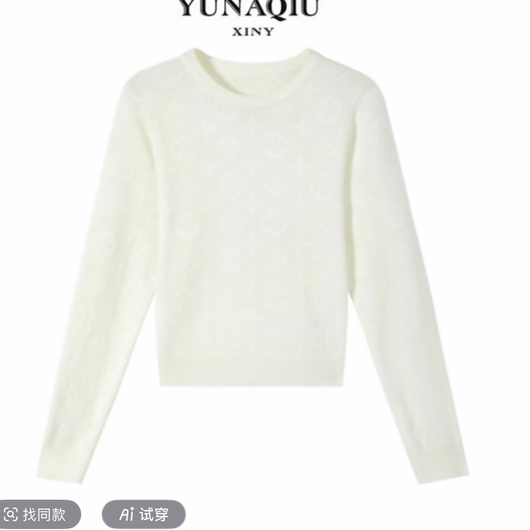 (龙女家)长袖提花圆领毛针织衫网红毛衣针织衫