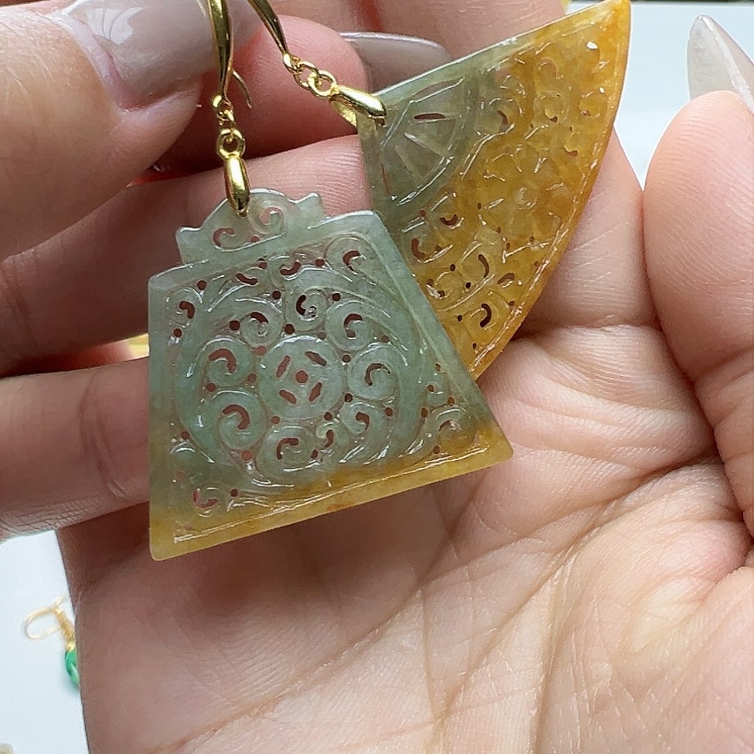 翡翠耳饰银S925镶嵌天然缅甸A货翡翠