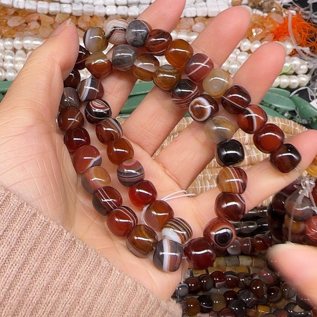 玛瑙/玉髓合金珠宝半成品梦幻缠丝玛瑙10mm一条