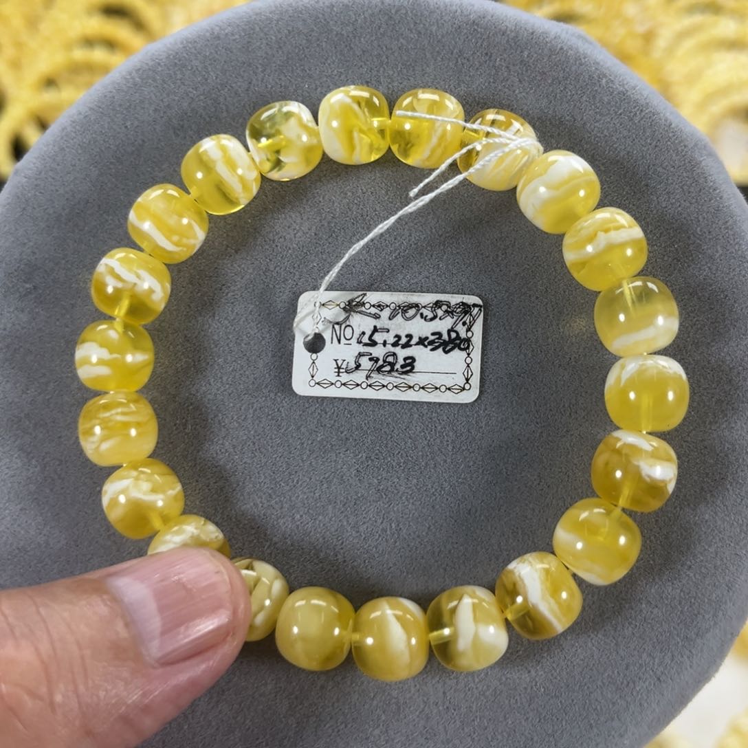 蜜蜡手串未镶嵌纯天然俄料金瓷白花虎皮