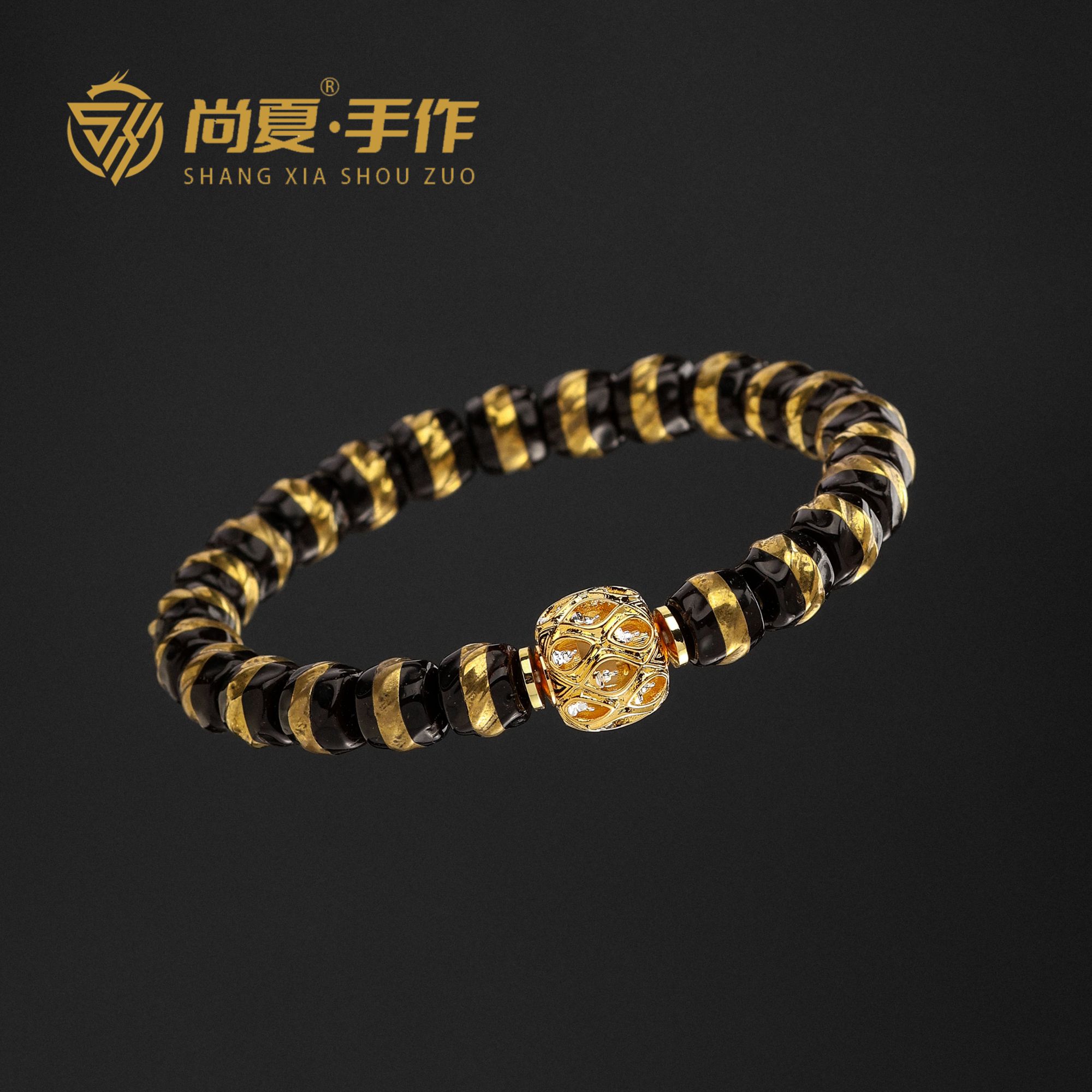 尚夏【黑金扭转】8.8MM左右天然椰蒂宽腰带扭扭珠万佛财阁转珠手串
