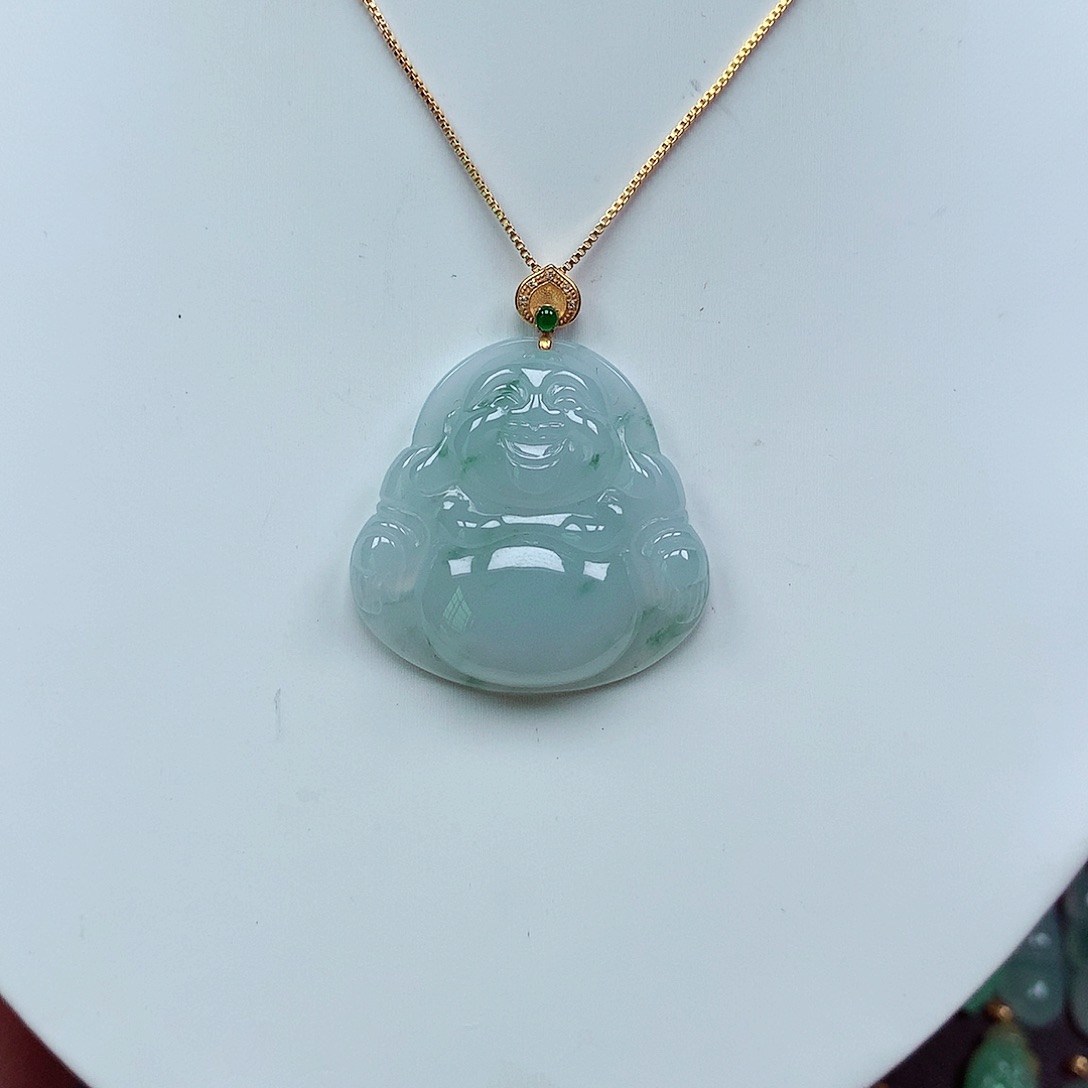 翡翠颈饰18K金镶嵌天然翡翠A货