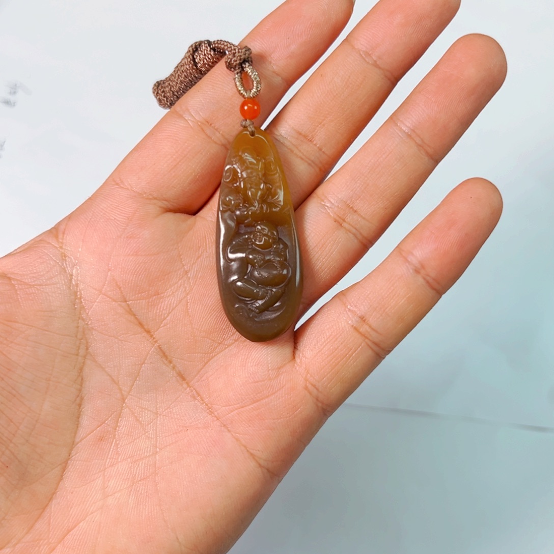 和田玉未镶嵌颈饰和田玉财神弥勒佛