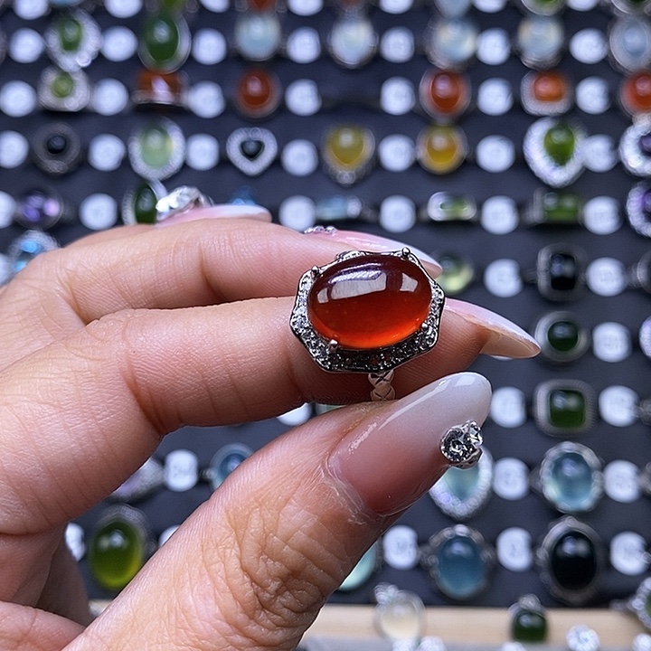 石榴石戒指银S925镶嵌人***9