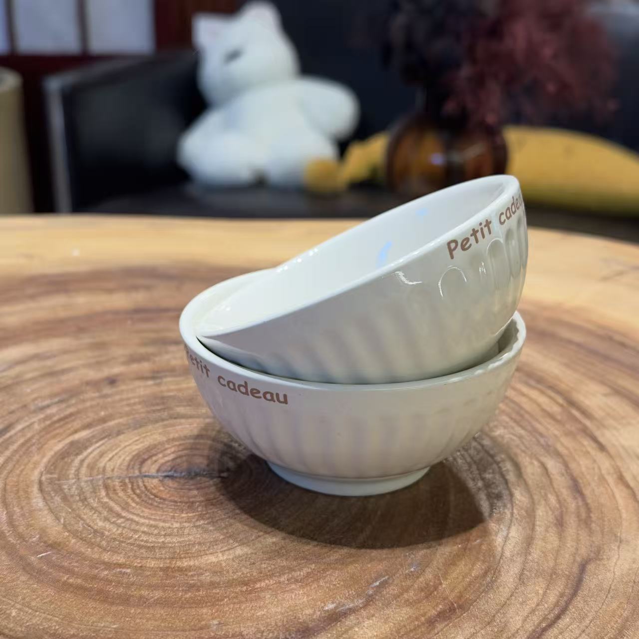XCZ白纹简语陶瓷碗 口径10cm 高4.5cm