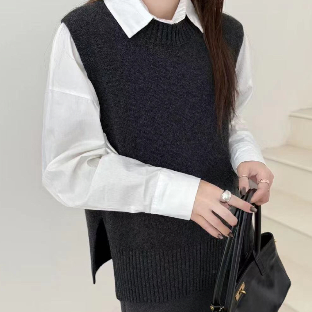 100%绵羊毛马甲女士外搭宽松上衣保暖羊毛背心坎肩针织毛衣秋冬季