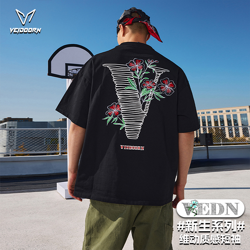 【新款】维动新生棉T短袖夏季宽松印花半袖潮流圆领情侣款上衣