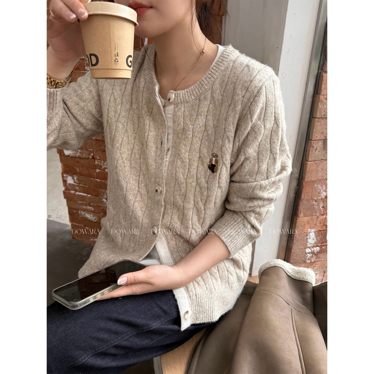 大婉酱微胖定制【泰迪开衫】绵羊毛刺绣麻花针织衫冬软糯毛衣 0348D