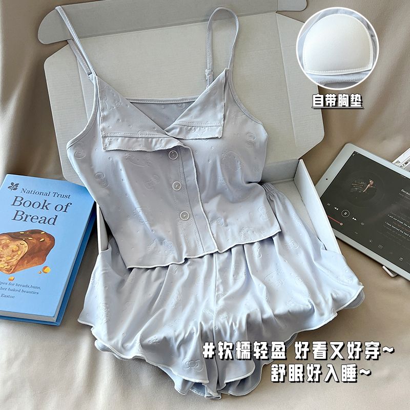 夏季睡衣女天丝棉压花吊带性感薄款小众性感盐系少年感家居服套装