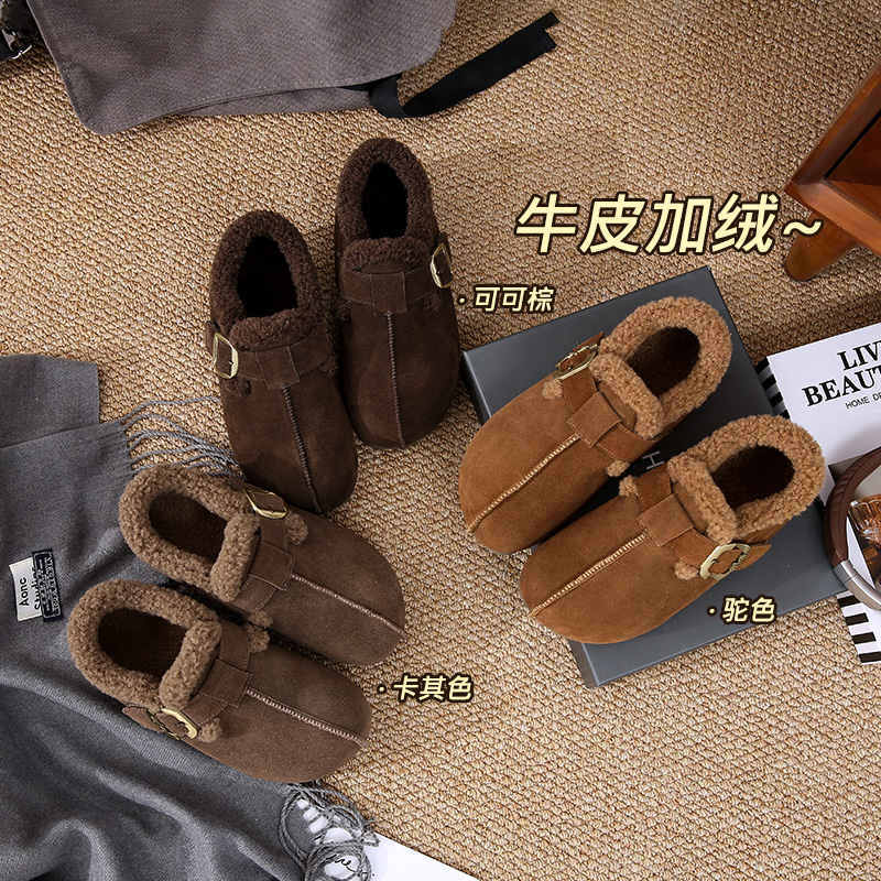2025新款丑萌复古休闲平底内增高勃肯鞋女百搭加绒保暖棉鞋