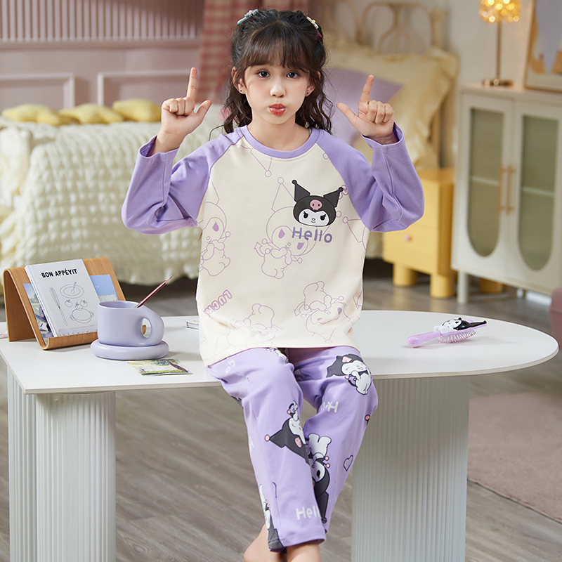 儿童睡衣女童春秋款圆领长袖纯棉套装中大童公主女孩家居服5-12岁