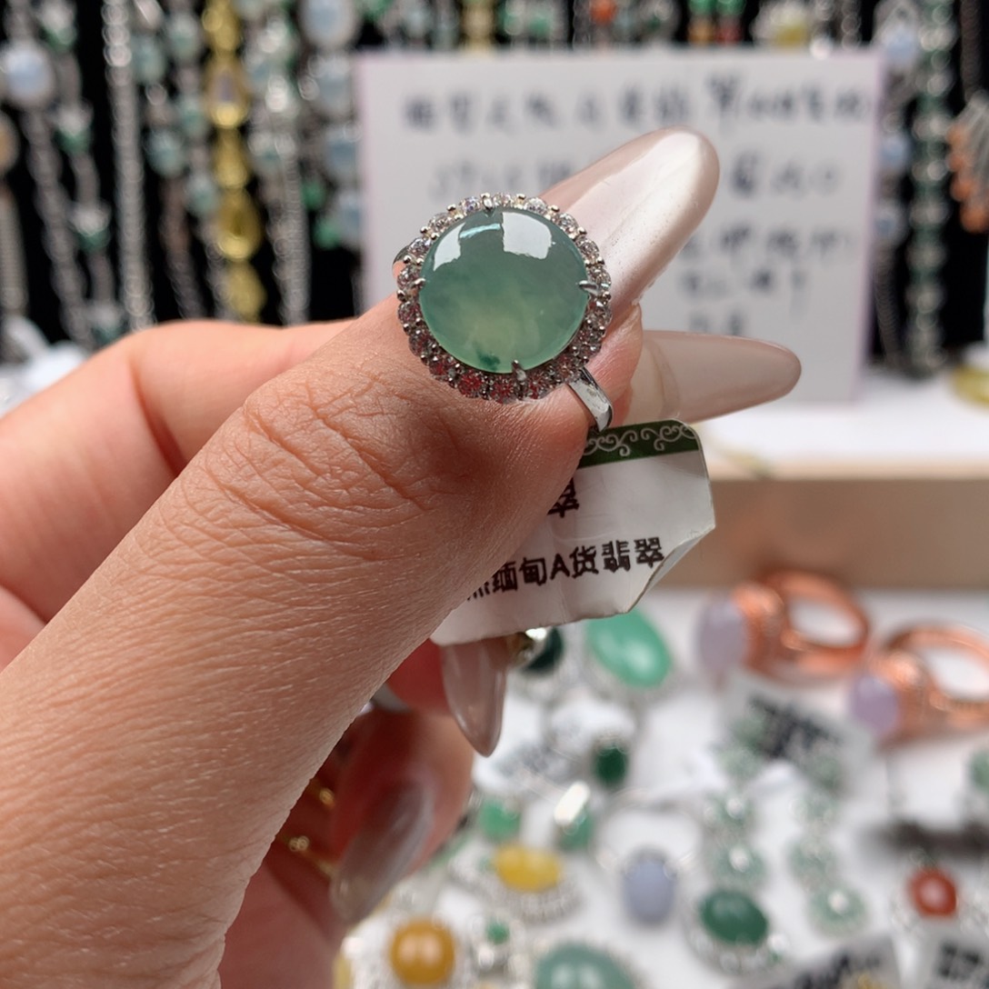 翡翠戒指银S925镶嵌戒指